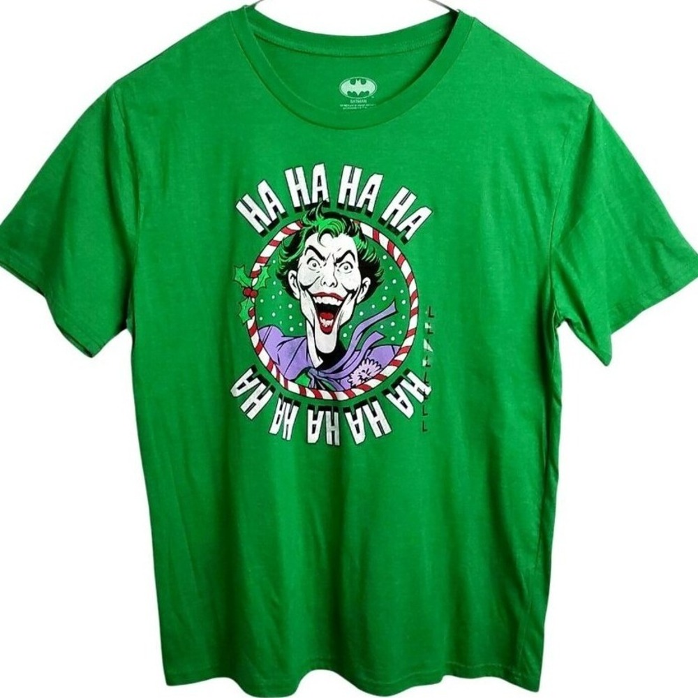 DC Comics The Joker Christmas HA HA HA Graphic T-Shirt Green Mens Large